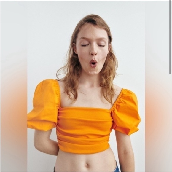 ZARA PUFF SLEEVES CROP TOP - Picture 4 of 6